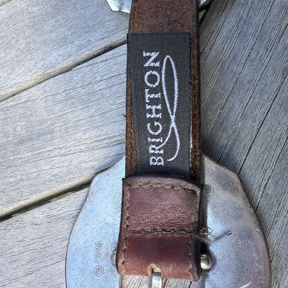 Vtg 90's Brighton Oval Sunflower Concho Belt S Brown Leather Floral Boho Cowgirl - Picture 10 of 15